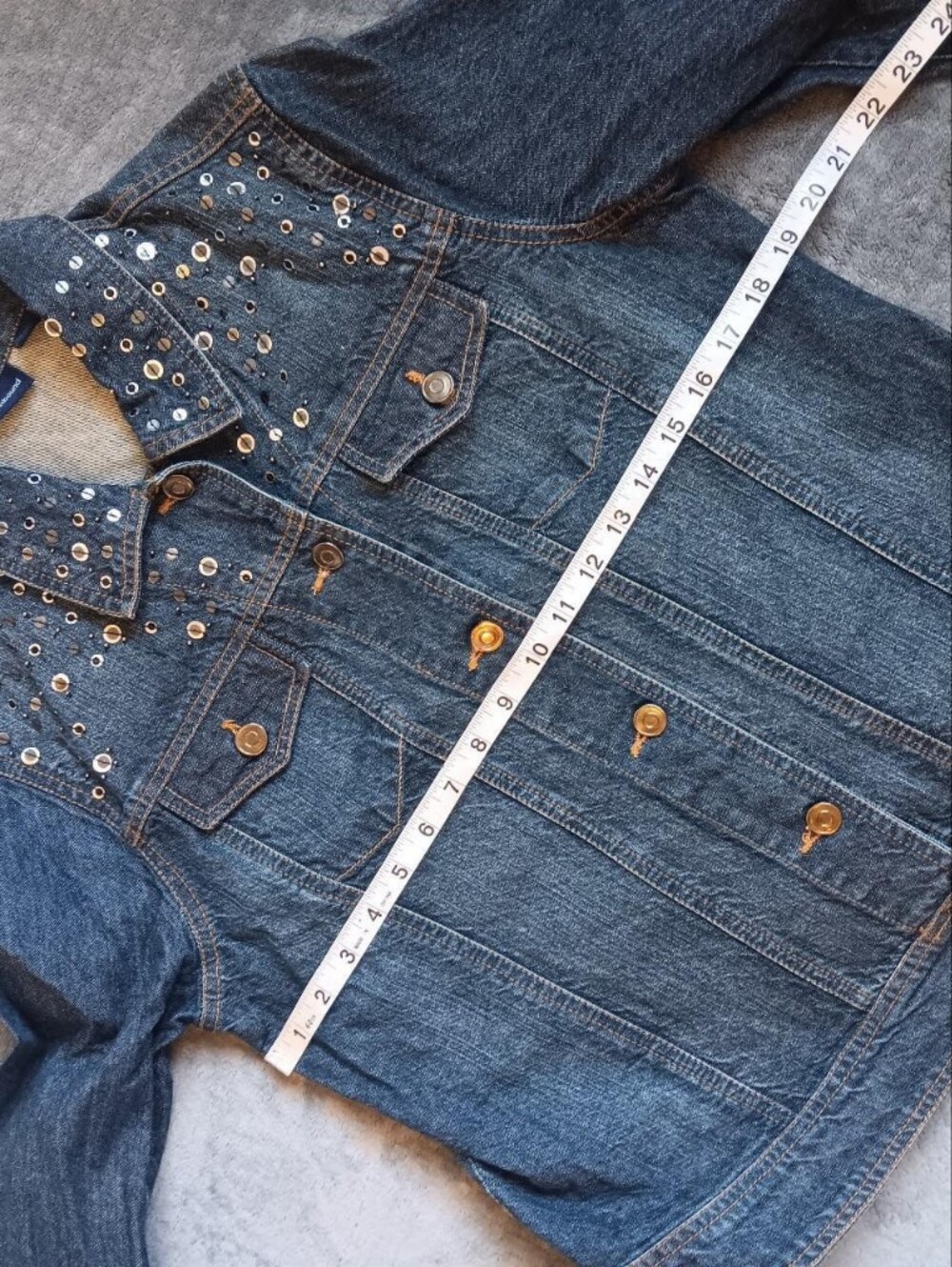 Western Grunge Westbound Denim Sequin Cotton Jacket Button Up Medium Blue Jean - Picture 8 of 9